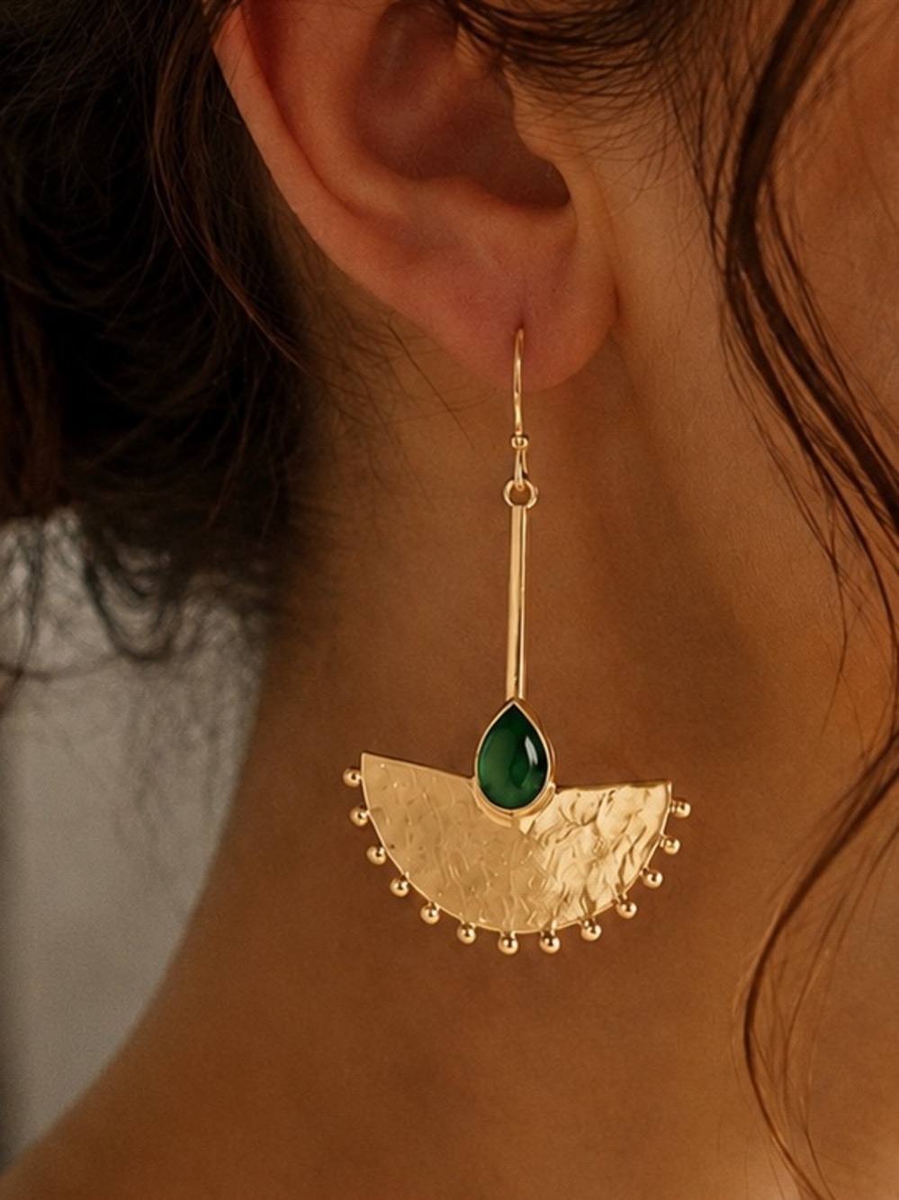 Vintage Emerald Half Moon Drop Earrings - Picture 1 of 3